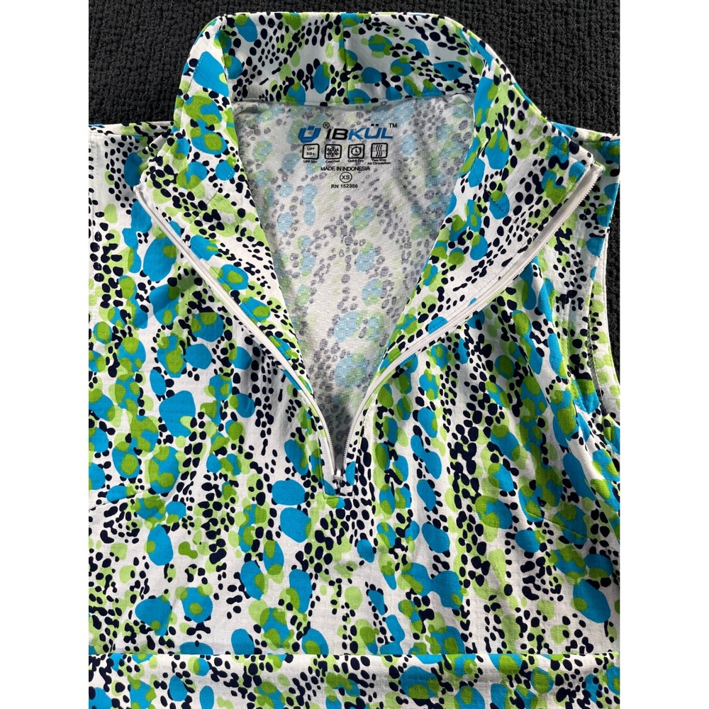 IBKUL Womens XS Blue Green Black Dots Sleeveless Golf Dress UPF 50+ Quarter Zip